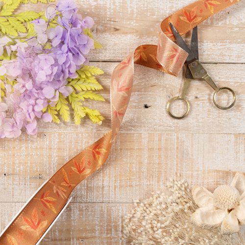 Nastro regalo autunnale con foglie per confezioni creative, 25 mm, 18 m | Floristik24.it