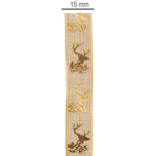 Nastro decorativo con disegno di cervo, nastro natalizio, 15 mm x 15 m | Floristik24.it