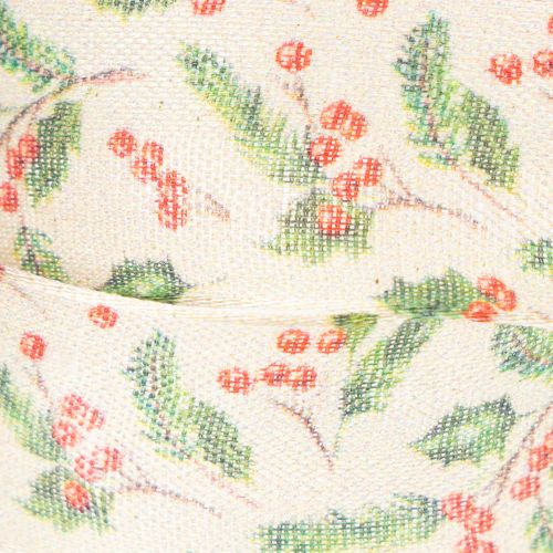 Nastro decorativo con agrifoglio e bacche, bordo dimensionalmente stabile, 25 mm, 18 m | Floristik24.it