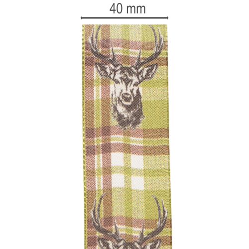 Nastro decorativo con testa di cervo e motivo a scacchi, 40 mm x 15 m | Floristik24.it