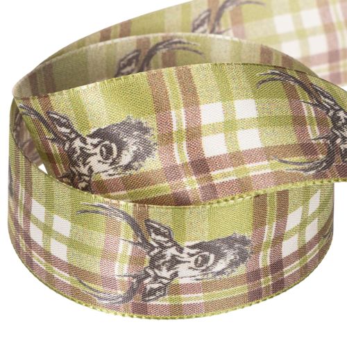 Nastro decorativo con testa di cervo e motivo a scacchi, 40 mm x 15 m | Floristik24.it