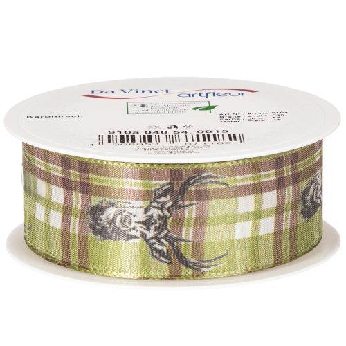 Nastro decorativo con testa di cervo e motivo a scacchi, 40 mm x 15 m | Floristik24.it