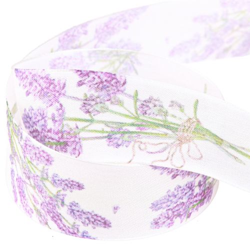 Prodotto Nastro nastro di seta lavanda con bouquet di lavanda 40mm 15m