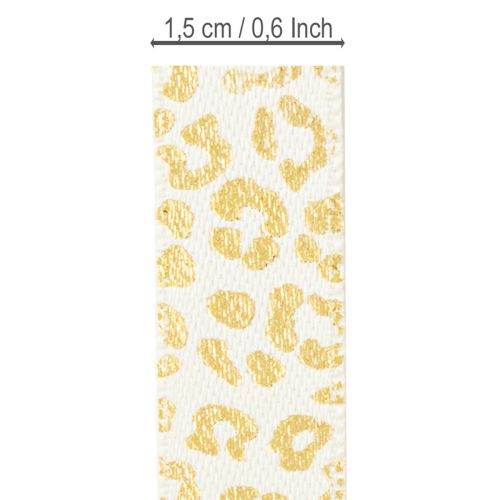 Prodotto Nastro di seta con stampa leopardata, crema e oro, 15 mm, 18 m
