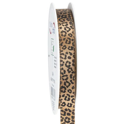 Nastro di seta con stampa leopardata marrone nero 15 mm 18 m