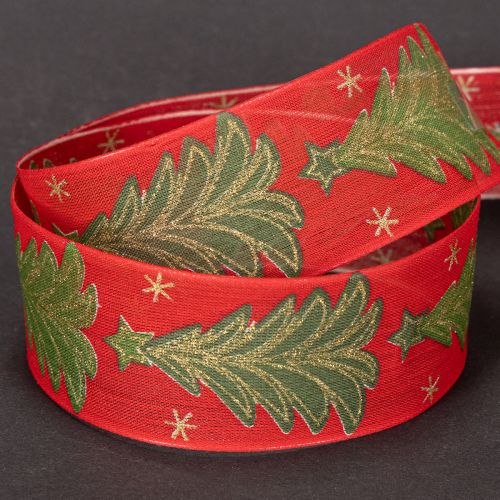 Nastro regalo con albero di Natale e stelle, 40 mm, 15 m | Floristik24.it