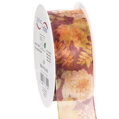Nastro regalo nei colori autunnali, nastro in organza con motivo floreale, 40 mm, 15 m