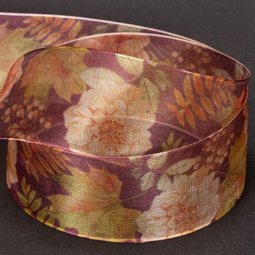 Nastro regalo nei colori autunnali, nastro in organza con motivo floreale, 40 mm, 15 m | Floristik24.it
