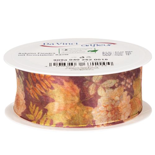 Nastro regalo nei colori autunnali, nastro in organza con motivo floreale, 40 mm, 15 m | Floristik24.it