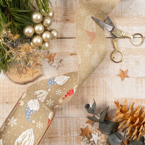 Nastro decorativo con gnomi natalizi su nastro di juta, motivo invernale, 60 mm x 10 m | Floristik24.it