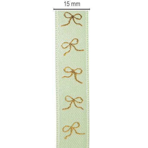 Nastro decorativo con fiocchi dorati, in rotolo, largo 15 mm e lungo 18 m. | Floristik24.it