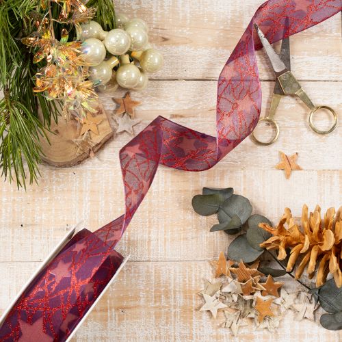 Nastro decorativo scintillante con motivo a stelle per decorazioni natalizie, 40 mm x 15 m | Floristik24.it