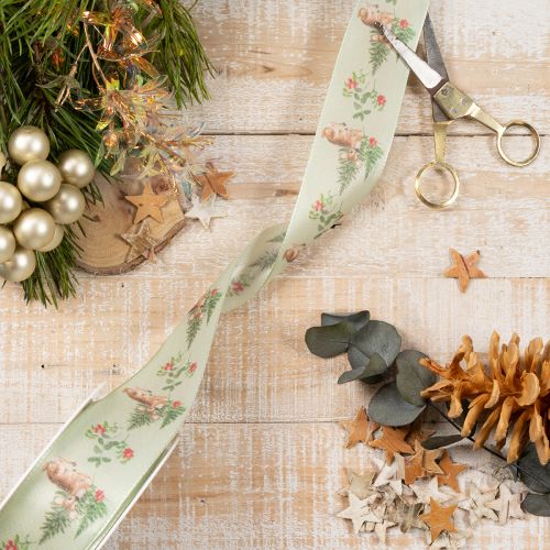 Nastro decorativo con motivo di cervo, bosco e fiori, 40 mm x 15 m | Floristik24.it