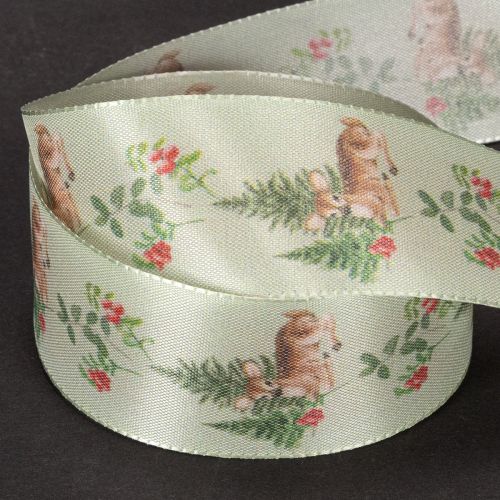 Nastro decorativo con motivo di cervo, bosco e fiori, 40 mm x 15 m | Floristik24.it