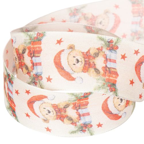 Orsetto con nastro regalo, cappello di Babbo Natale e regali 40mm 15m | Floristik24.it
