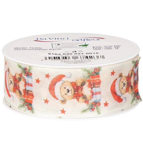 Orsetto con nastro regalo, cappello di Babbo Natale e regali 40mm 15m | Floristik24.it