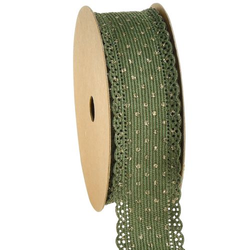 Prodotto Nastro regalo Puntini di nastro verde e pizzo 38mm 10mm