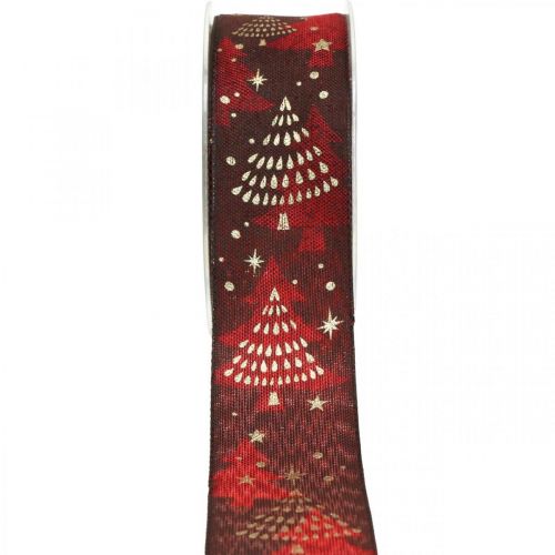 Floristik24 Nastro di Natale con albero di Natale rosso scuro 40mm 15m