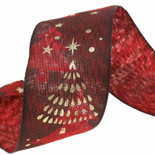Floristik24 Nastro di Natale con albero di Natale rosso scuro 40mm 15m