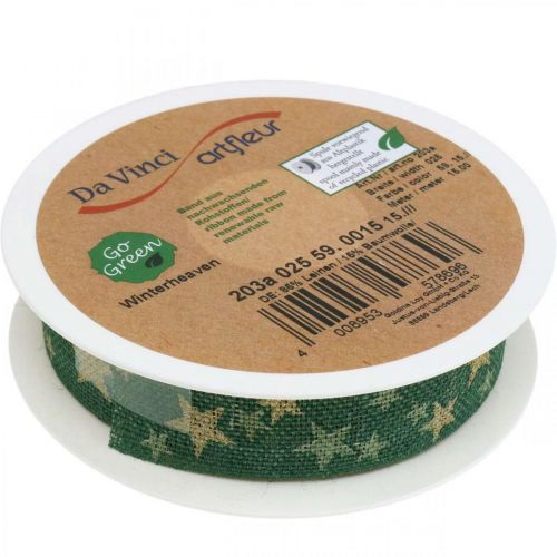 Floristik24 Nastro regalo fiocco con stelle oro verde 25mm 15m