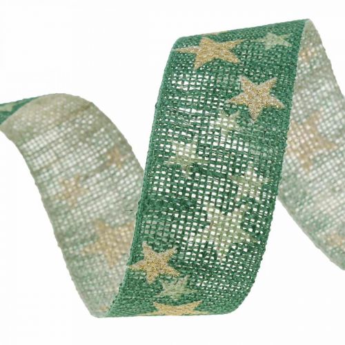 Floristik24 Nastro regalo fiocco con stelle oro verde 25mm 15m