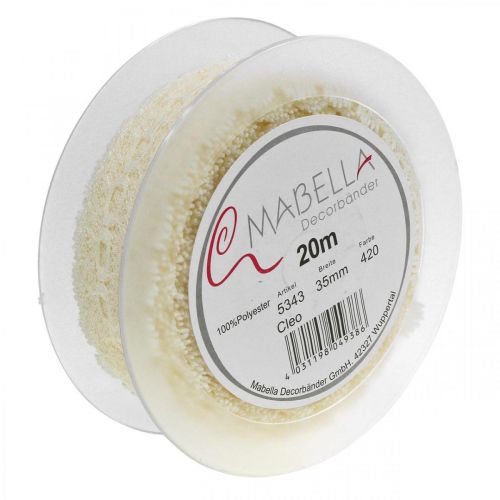 Prodotto Nastro di pizzo Decorazioni per matrimoni Bianco crema romantico W35mm L20m