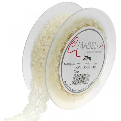 Prodotto Nastro di pizzo Decorazioni per matrimoni Bianco crema romantico W35mm L20m