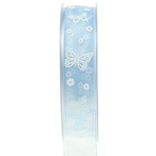 Floristik24 Nastro organza farfalla blu 25mm 20m