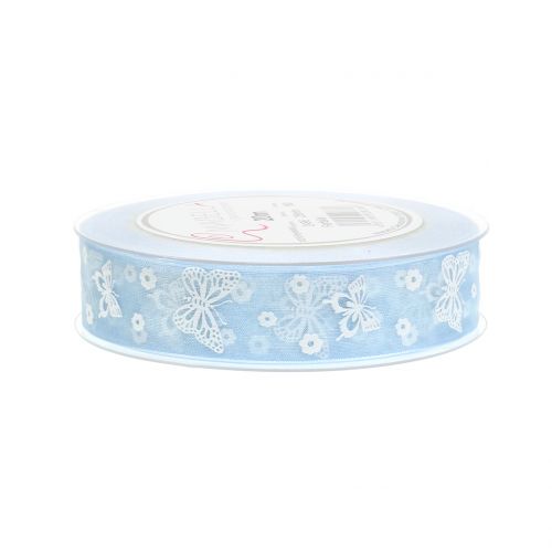 Floristik24 Nastro organza farfalla blu 25mm 20m