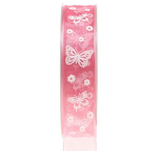 Floristik24 Farfalla in organza farfalla rosa antico 25mm 20m
