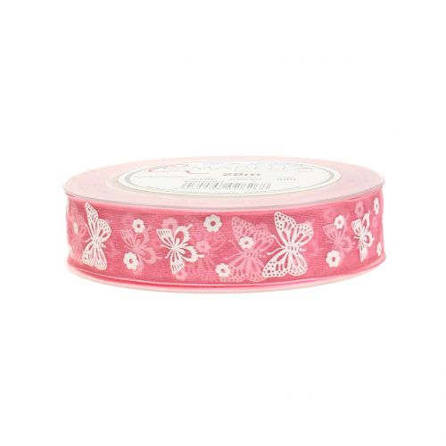 Floristik24 Farfalla in organza farfalla rosa antico 25mm 20m