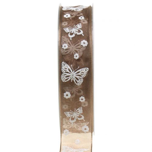 Floristik24 Nastro di organza Butterfly Brown 25mm 20m