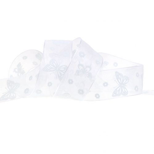 Floristik24 Nastro in organza bianco farfalla 25mm 20m