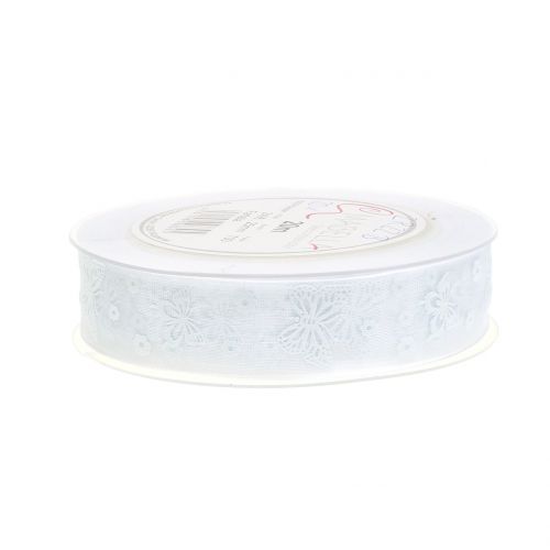 Floristik24 Nastro in organza bianco farfalla 25mm 20m