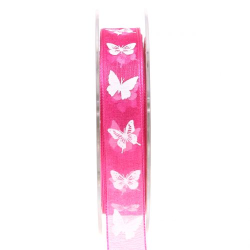 Floristik24 Nastro organza farfalla rosa 15mm 20m