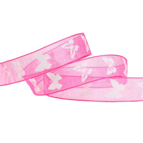 Floristik24 Nastro organza farfalla rosa 15mm 20m
