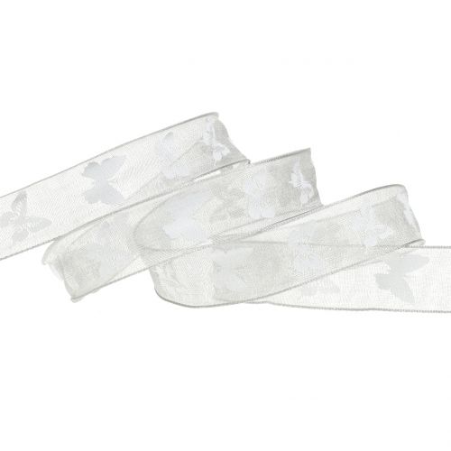 Floristik24 Nastro organza farfalla grigio 15mm 20m