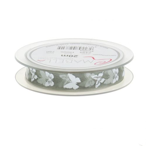 Floristik24 Nastro organza farfalla grigio 15mm 20m