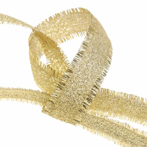 Floristik24 Banda decorativa oro con frange 15mm 15m