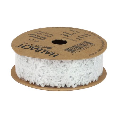 Prodotto Nastro di raso Nastro natalizio fiocco di neve bianco 25 mm 5 m