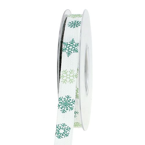 Floristik24 Nastro decorativo con fiocchi di neve bianco, verde 15mm 15m