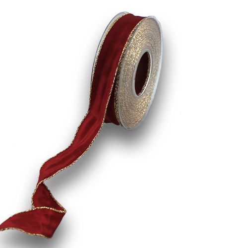 Floristik24 Nastro di seta Bordo con bordo oro 25mm 25m