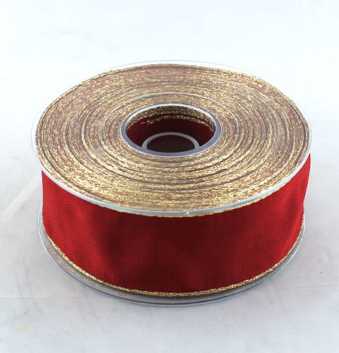 Floristik24 Nastro in seta Bordo con bordo oro 40mm 25m