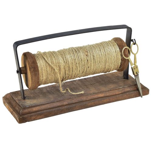 Floristik24 Dispenser legno ghisa portafilo forbici juta L27,5cm