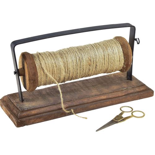 Floristik24 Dispenser legno ghisa portafilo forbici juta L27,5cm
