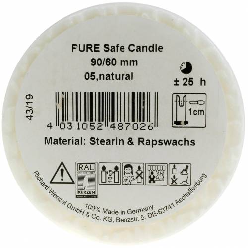 Prodotto PURE Nature Safe Candle candela stearina, cera di colza 90/60mm bianco 1 pz
