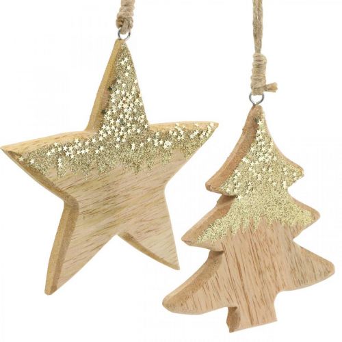 Prodotto Decorazione natalizia stella/cuore/albero, ciondolo in legno, decorazione dell'Avvento H10/12,5 cm 3 pezzi
