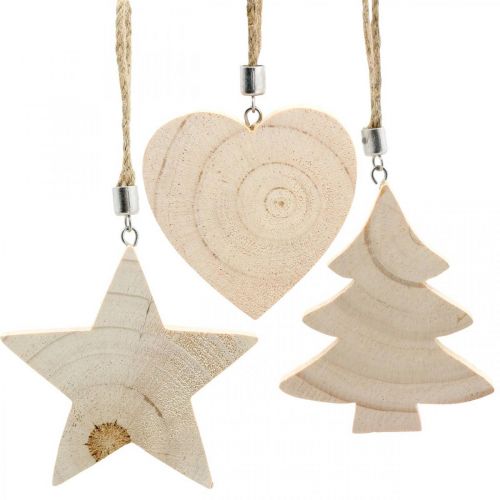 Floristik24 Ciondolo decorativo stella/cuore/albero di Natale, decorazione in legno, Avvento H9,5/8/10 cm 6 pezzi