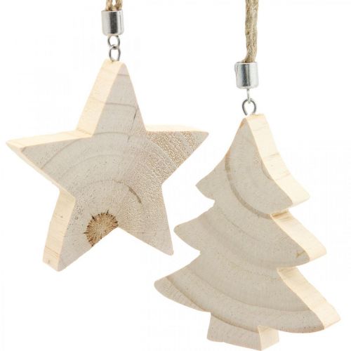 Floristik24 Ciondolo decorativo stella/cuore/albero di Natale, decorazione in legno, Avvento H9,5/8/10 cm 6 pezzi