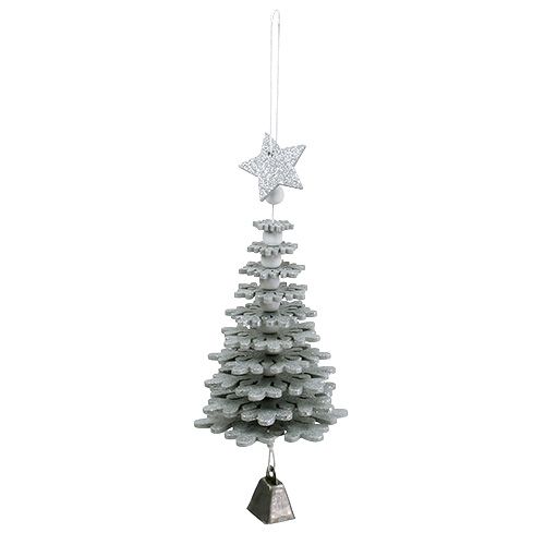 Floristik24 Addobbo natalizio Albero di Natale da sospendere con campana Colore argento 29 cm